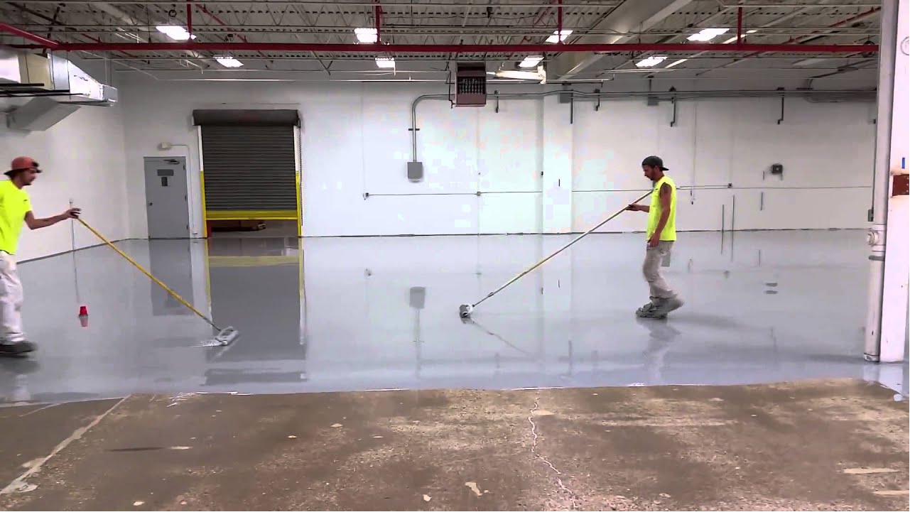 Gray and blue flake epoxy floor in a commercial building